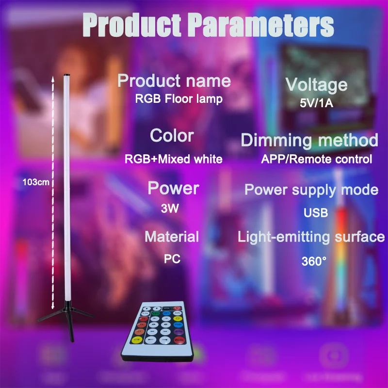 Corner Floor LED Lamp with music